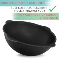Ø44cm Uchag 2mm Stahl Abzugsrohr mit 22L Kazan Gusseisen Kasan Utschak Utschag Feuerstelle Feldküche Campingofen Außenküche Eintopfofen mit Schaumkelle Suppenkelle Grillfächer