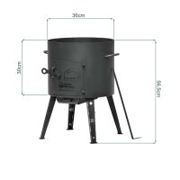 Ø36cm Uchag 2mm Stahl 10L Kazan Kasan (flacher boden) Utschak Utschag Feldküche Feuerstelle Campingofen Außenküche Eintopfofen mit Schaumkelle Suppenkelle Grillfächer