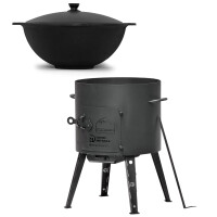 Ø40cm Uchag 2mm Stahl 12L Kazan WOK Kasan Utschak Feuerstelle Utschag Campingofen Feldküche Außenküche Eintopfofen mit Schaumkelle