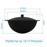 Ø40cm Uchag 2mm Stahl 12L Kazan WOK Kasan Utschak Feuerstelle Utschag Campingofen Feldküche Außenküche Eintopfofen mit Schaumkelle