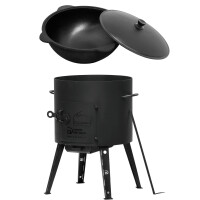 Ø40cm Uchag 2mm Stahl 12L Kazan WOK Kasan Utschak Feuerstelle Utschag Campingofen Feldküche Außenküche Eintopfofen mit Schaumkelle