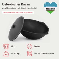 Utschak Ø49cm 2mm Stahl Feuerofen mit Abzugsrohr Aschekasten Gusseisen Kazan 22L Set Outdoor Küche Campingofen Feldküche Dutch Oven BBQ Lagerfeuer Eintopfofen