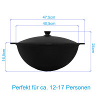 Ø36cm Uchag 2mm stahl Utschak Feuerstelle Utschag Campingofen 12L Kazan WOK Kasan (Runder boden) Feldküche Außenküche Eintopfofen mit Schaumkelle Suppenkelle Grillfächer