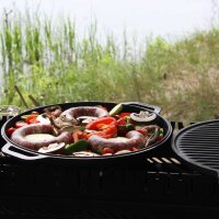 Ø36cm Uchag 2mm stahl Utschak mit Gusseisenpfanne Bräter mit Deckel-Grillpfanne aus Gusseisen Schmortopf Feuerstelle Utschag Campingofen Grillfächer Pfannenwender Feldküche Außenküche