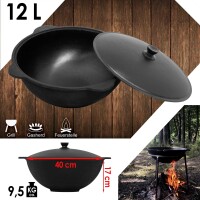 Ø36cm Uchag 2mm Stahl Utschak Utschag Feldküche 12L Kazan Kasan Feuerstelle Campingofen Außenküche Eintopfofen mit Schaumkelle Suppenkelle Grillfächer