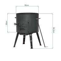 Ø36cm Uchag 2mm Stahl Utschak Utschag Feldküche 12L Kazan Kasan Feuerstelle Campingofen Außenküche Eintopfofen mit Schaumkelle Suppenkelle Grillfächer