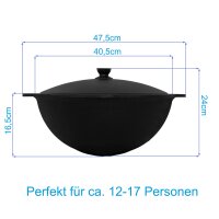 Ø36cm Uchag 2mm stahl Utschak Utschag Feldküche 12L Kazan WOK Kasan (Runder boden) Feuerstelle Campingofen Außenküche Eintopfofen mit Schaumkelle Suppenkelle Grillfächer