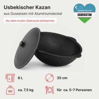 Utschak Ø36cm 2mm Stahl Feuerofen mit Abzugsrohr Aschekasten Gusseisen Kazan 8L Set Outdoor Küche Campingofen Feldküche Dutch Oven BBQ Lagerfeuer Eintopfofen