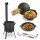 Utschak Ø36cm 2mm Stahl Feuerofen mit Abzugsrohr Aschekasten Gusseisen Kazan 8L Set Outdoor Küche Campingofen Feldküche Dutch Oven BBQ Lagerfeuer Eintopfofen