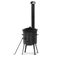 Ø36cm Uchag 2mm stahl mit Abzugsrohr Utschak Utschag Feldküche 12L Kazan Kasan (flacher boden) Feuerstelle Campingofen Außenküche Eintopfofen mit Schaumkelle Suppenkelle Grillfächer