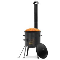 Ø36cm Uchag 2mm stahl mit Abzugsrohr Utschak Utschag Feldküche 12L Kazan Kasan (flacher boden) Feuerstelle Campingofen Außenküche Eintopfofen mit Schaumkelle Suppenkelle Grillfächer