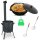 Ø36cm Uchag 2mm Stahl mit Abzugsrohr 12L Kasan Gusseisen Feuerstelle Kazan Utschak Utschag Feldküche Campingofen Außenküche Eintopfofen mit Schaumkelle Suppenkelle Grillfächer