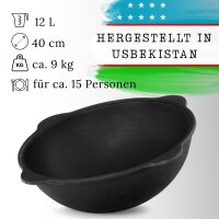 Ø36cm Uchag 2mm Stahl mit Abzugsrohr 12L Kasan Guseisen Feuerstelle Kazan WOK Utschak Utschag Feldküche Campingofen Außenküche Eintopfofen mit Schaumkelle Suppenkelle Grillfächer