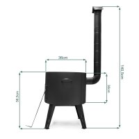 Ø36cm Uchag 2mm Stahl mit Abzugsrohr 12L Kasan Guseisen Feuerstelle Kazan WOK Utschak Utschag Feldküche Campingofen Außenküche Eintopfofen mit Schaumkelle Suppenkelle Grillfächer