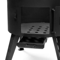 Ø36cm Uchag 2mm Stahl mit Abzugsrohr 12L Kasan Guseisen Feuerstelle Kazan WOK Utschak Utschag Feldküche Campingofen Außenküche Eintopfofen mit Schaumkelle Suppenkelle Grillfächer