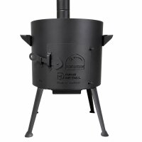 Ø36cm Uchag 2mm Stahl mit Abzugsrohr 12L Kasan Guseisen Feuerstelle Kazan WOK Utschak Utschag Feldküche Campingofen Außenküche Eintopfofen mit Schaumkelle Suppenkelle Grillfächer