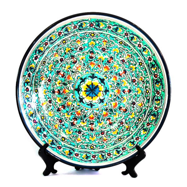 Usbekische Rischtan Lagan 42 cm Oriental Ljagan Kora Kalam Keramik Schale Plate Glasur Teller Handarbeit Nr.1 dekorativ