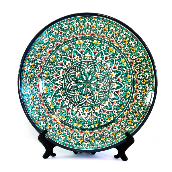 Usbekische Rischtan Lagan 42 cm Oriental Ljagan Kora Kalam Keramik Schale Plate Glasur Teller Handarbeit Nr.3 dekorativ