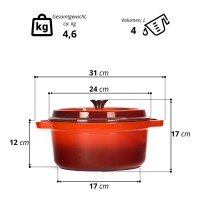 Emaillierter Gusseisen Topf mit Deckel Ø24 cm 4L -...