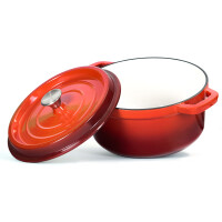 Emaillierter Gusseisen Topf mit Deckel Ø24 cm 4L - Bräter Dutch Oven für alle Herdarten inkl. Induktion Backofen gleichmäßige Hitzeverteilung ideal für Schmoren Brot