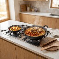 Gusseisen Wok 5 L mit Holzdeckel, Pfanne 18,5 cm &...