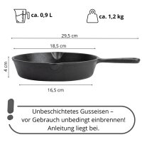 Gusseisen Wok 5 L mit Holzdeckel, Pfanne 18,5 cm & Holzspate – Servierpfanne mit Ausgießer und Wokpfanne - Braten Schmoren Servieren Induktion Gasgrill Ofen