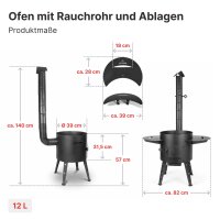 Usbekischer Uchag 2mm Stahl 12L Outdoor Kazan Set Feuerstelle Ofen Abzugsrohr Komplettset Aluminiumdeckel Zubehör Grillhandschuhe Seitentische Feldküche Plov Campingofen