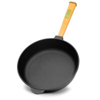 Gusseisenpfanne 26cm Gußeisenpfanne 65mm hoch mit Holzgriff Pfanne aus Gusseisen