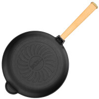 Gusseisenpfanne 26cm Gußeisenpfanne 65mm hoch mit Holzgriff Pfanne aus Gusseisen