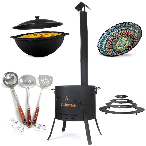 Ø40cm Uchag 2mm stahl Utschak-Ofen Adapter-Ringe Abzugsrohr 12L Kazan eben Kasan Utschag Feldküche Feuerstelle Campingofen Außenküche Eintopfofen Schaumkelle Orientalischer Teller