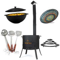 Ø40cm Uchag 2mm stahl Utschak-Ofen Adapter-Ringe Abzugsrohr 12L Kazan eben Kasan Utschag Feldküche Feuerstelle Campingofen Außenküche Eintopfofen Schaumkelle Orientalischer Teller