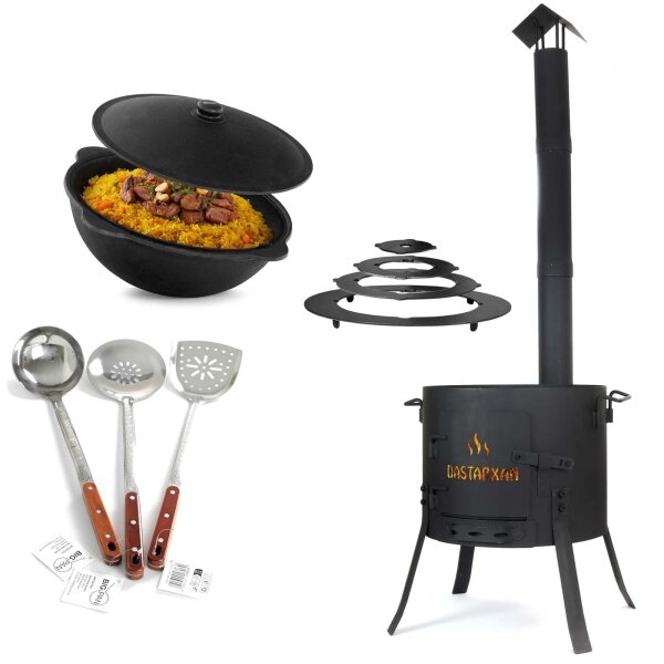 Ø40cm Uchag 2mm stahl Utschak-Ofen Adapter-Ringe Abzugsrohr 12L Kazan rund Kasan Utschag Feldküche Feuerstelle Campingofen Außenküche Eintopfofen Schaumkelle