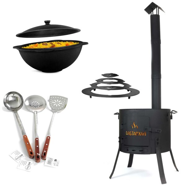 Ø40cm Uchag 2mm stahl Utschak-Ofen Adapter-Ringe Abzugsrohr 12L Kazan eben Kasan Utschag Feldküche Feuerstelle Campingofen Außenküche Eintopfofen Schaumkelle