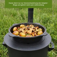 Komplettset 12 L Uchag 2 mm Stahl mit Abzugsrohr Adapterringe Kazan Gusseisendeckel - Utschak Feldküche Feuerstelle Campingofen Außenküche Eintopfofen