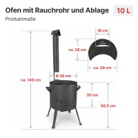 Feuerstelle 36 cm 2mm Stahl mit 10L Gusseisen Kazan Plov...