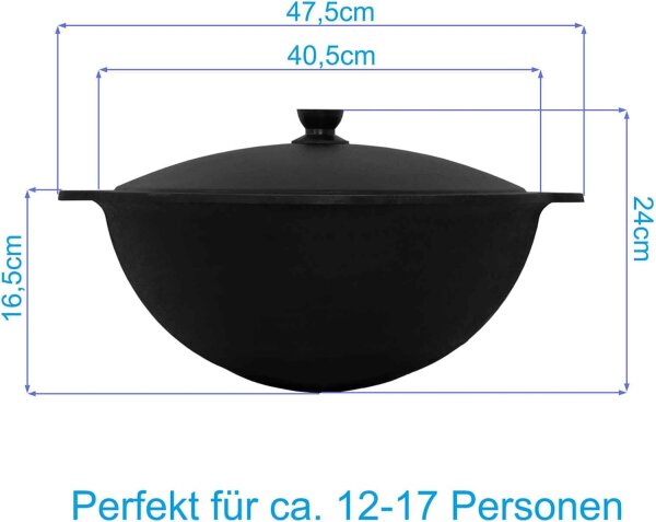 Kazan aus Gusseisen 12L mit Aluminium Deckel WOK Schwenktopf NAMANGAN (runder Boden) Uzbek Camping Kasan Uzbekisch Cast Iron KESSEL Usbek Asia Topf