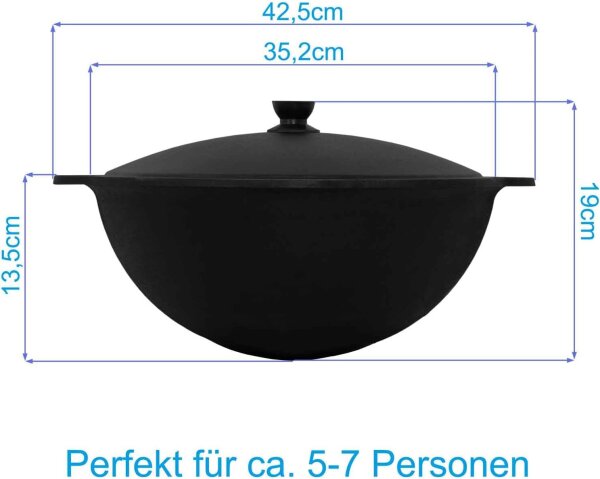 Kazan aus Gusseisen 8L mit Aluminium Deckel WOK Schwenktopf NAMANGAN (runder Boden) Uzbek Camping Kasan Uzbekisch Cast Iron KESSEL Usbek Asia Topf