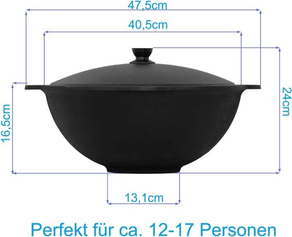 Kazan aus Gusseisen 12L mit Aluminium Deckel Schwenktopf NAMANGAN (flacher Boden) Uzbek Camping Kasan Uzbekisch Cast Iron KESSEL Usbek Asia Topf