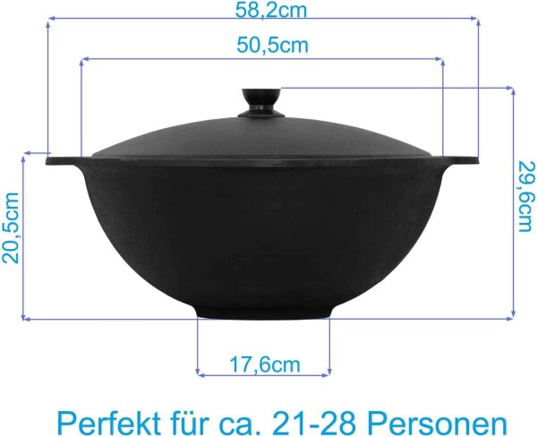Kazan aus Gusseisen 22L mit Aluminium Deckel Schwenktopf NAMANGAN (flacher Boden) Uzbek Camping Kasan Uzbekisch Cast Iron KESSEL Usbek Asia Topf