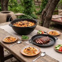 8-15L Gusseisen Schwenktopf Kazan Asia Kasan mit Deckel-Bratpfanne aus Gusseisen Grillwok Wokpfanne Grill Cast Iron Campingtopf Kessel Wok Traditioneller