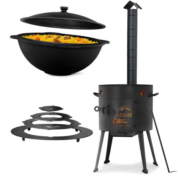 Ø36cm Uchag 2mm stahl Utschak-Ofen Adapter-Ringe Abzugsrohr 10L Kazan eben Kasan Kessel Utschag Feldküche Feuerstelle Campingofen Außenküche Eintopfofen