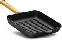 26 / 28cm Steakpfanne aus Gusseisen mit Holzgriff Grillpfanne Pfanne geeignet für Gasgrill Backofen Feuerstelle Induktion