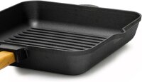 26 / 28cm Steakpfanne aus Gusseisen mit Holzgriff Grillpfanne Pfanne geeignet für Gasgrill Backofen Feuerstelle Induktion