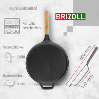 Gusseisen Pfanne Ø24 cm BRIZOLL Schmorpfanne Bratpfanne mit Griff abschraubbar Höhe 5cm Gußeisenpfanne alle Herdarten Pfanne aus Gusseisen Induktion