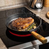 Ø20-28cm Pfanne aus Gusseisen mit Holzgriff abschraubbar Gusseisenpfanne Bratpfanne Steakpfannen Cast Iron Pan Feuerpfanne geeignet für Gasgrill Backofen Feuerstelle alle Herdarten Induktion