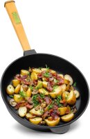 Ø28cm Pfanne aus Gusseisen mit Holzgriff abschraubbar 55mm hoch Gusseisenpfanne Bratpfanne Steakpfannen Cast Iron Pan Feuerpfanne geeignet für Gasgrill Backofen Feuerstelle alle Herdarten Induktion