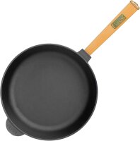 Ø28cm Pfanne aus Gusseisen mit Holzgriff abschraubbar 55mm hoch Gusseisenpfanne Bratpfanne Steakpfannen Cast Iron Pan Feuerpfanne geeignet für Gasgrill Backofen Feuerstelle alle Herdarten Induktion
