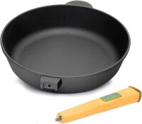 Ø28cm Pfanne aus Gusseisen mit Holzgriff abschraubbar 55mm hoch Gusseisenpfanne Bratpfanne Steakpfannen Cast Iron Pan Feuerpfanne geeignet für Gasgrill Backofen Feuerstelle alle Herdarten Induktion
