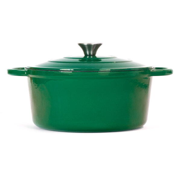 Ø24-26cm Emailliert Gusseisen Topf Bräter Dutch Oven backofengeeignet mit Deckel - für Braten Küche Backen Schmoren Grün Kochtopf Schmortopf Suppentopf Gemüsetopf