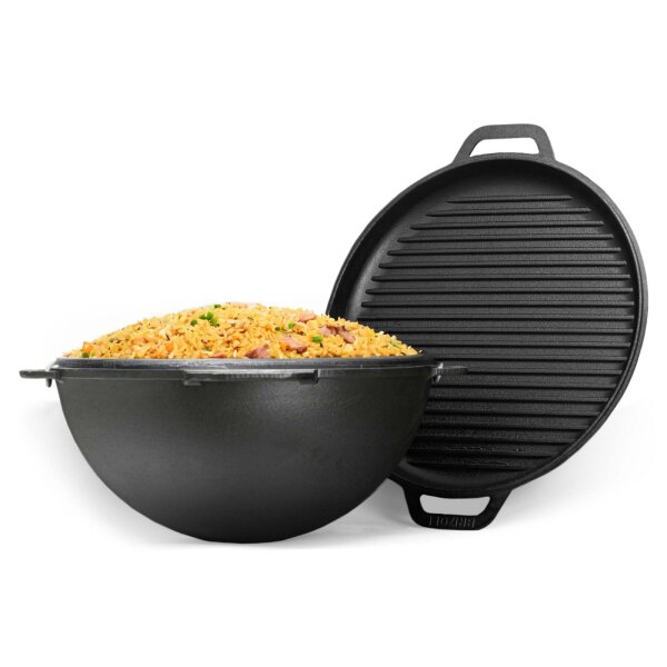 Ø40 Uchag 2mm Stahl mit Abzugsrohr mit 15L Kazan Deckel-Grillpfanne aus Gusseisen Utschak Utschag Feuerstelle Kasan Kessel